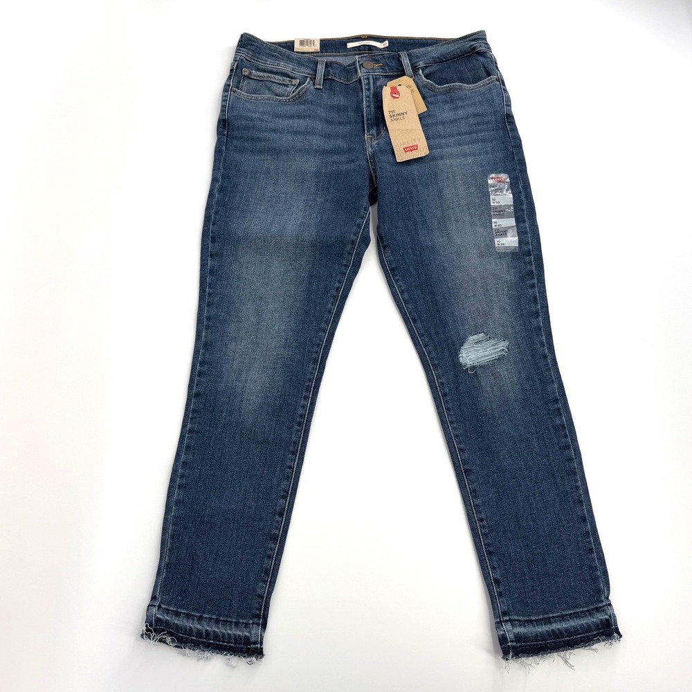 Levi's 711 Skinny Ankle Jeans Women 10 W30 Blue NWT Distressed Raw Hem